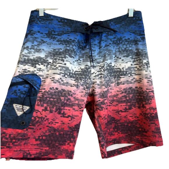 Columbia PFG Board Shorts 36 Swim Trunks Digital Camo Print Red White Blue USA - Picture 10 of 13